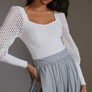 By Anthropologie Eyelet Sleeve Sweater